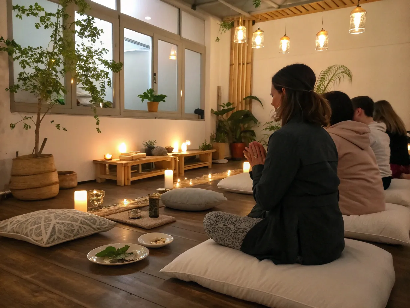 Meditation før måltid i fredelig atmosfære